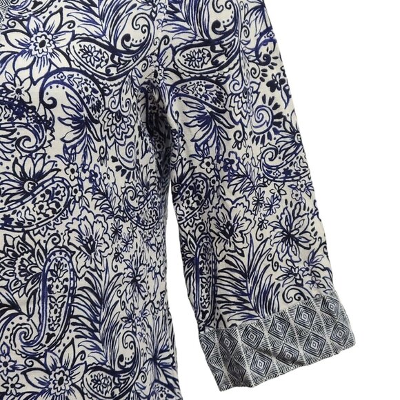 Sigrid Olsen Womens   Blue Patterned Linen Tunic V Neck 3/4 sleeves Lage… - Picture 4 of 6